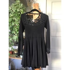 Free People distressed black lace dress XS